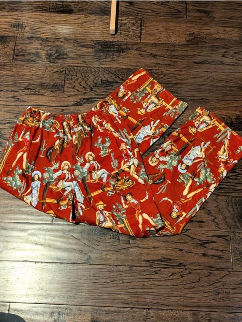 Red Western Pin-up Print Pajama Joggers